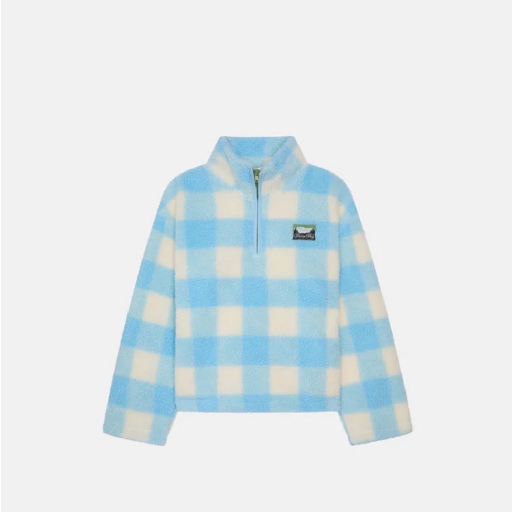 Dairy Boy Women's Blue and White Checkered Fleece Hoodie